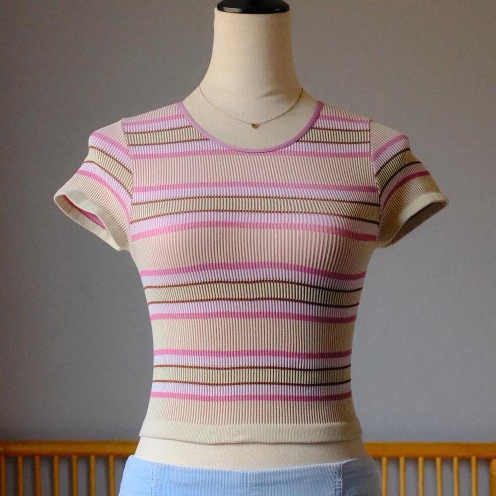 Out From Under Pink & Brown Striped Ribbed Tee